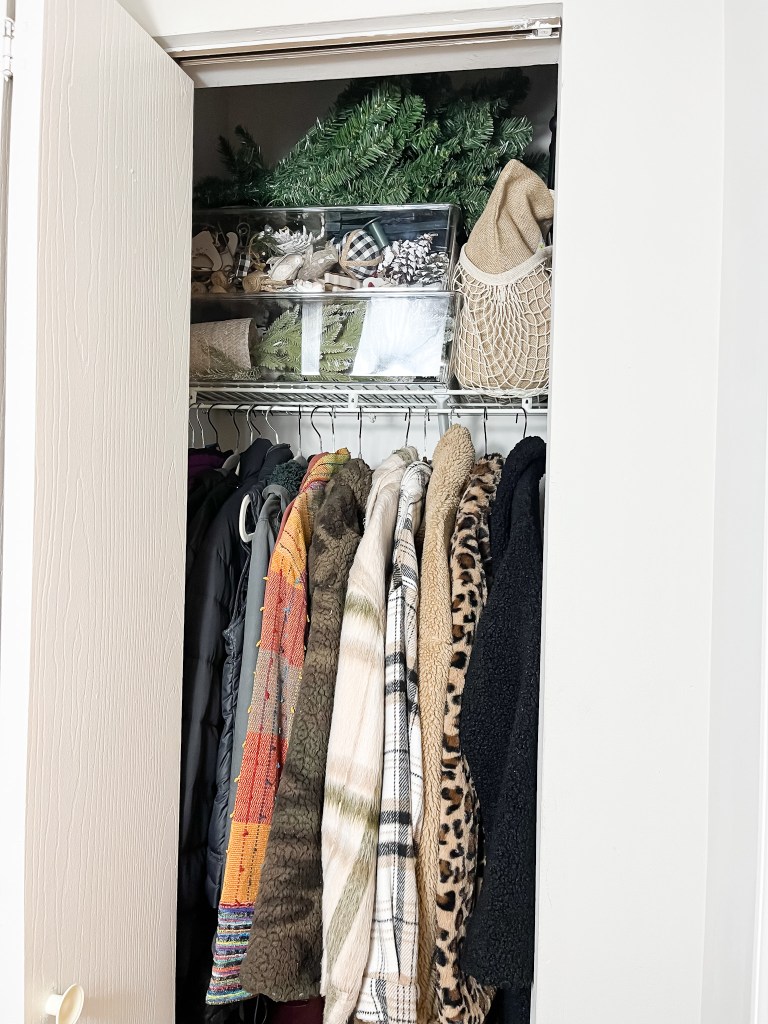 closets, organizing closets, containers, christmas storage